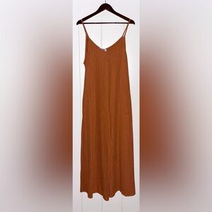Bucket List Wide Leg Solid Ribbed Knit Sleeveless Rust Jumpsuit Women L Casual